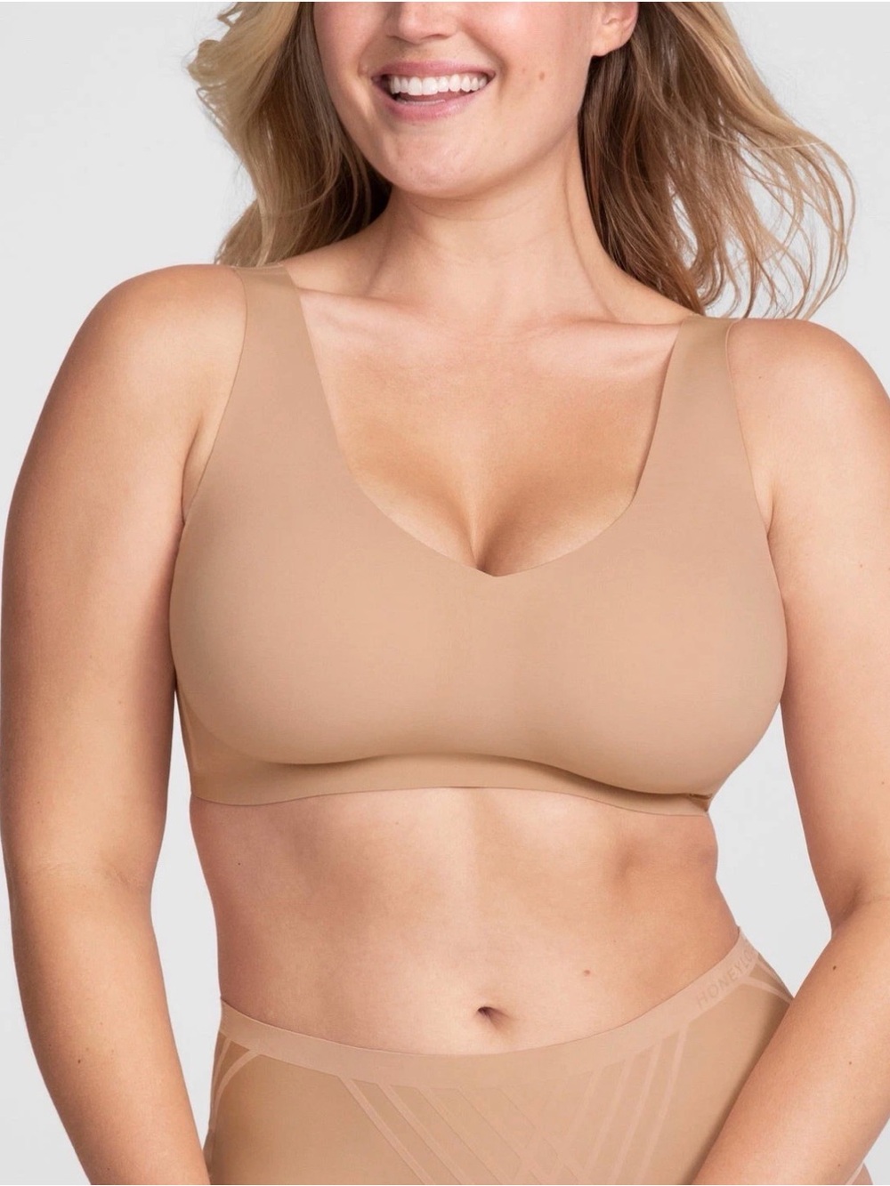 Honeylove V-Neck Soft Form Wireless Bra Size 1X 40C 40D  Sand Beige Comfort